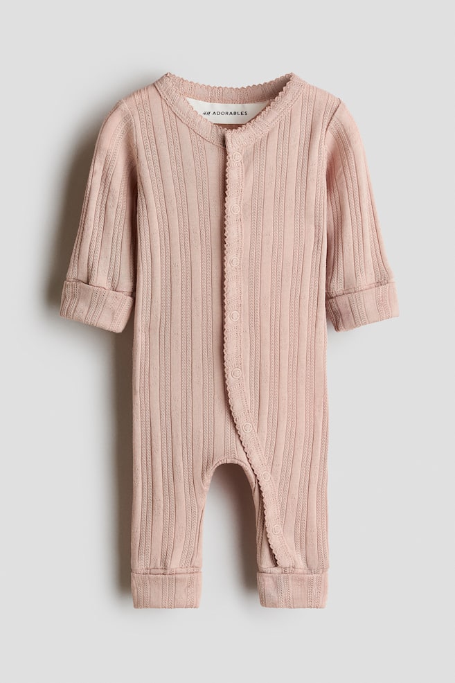 Tutina in maglia di cotone traforata - Rosa polvere chiaro - 1