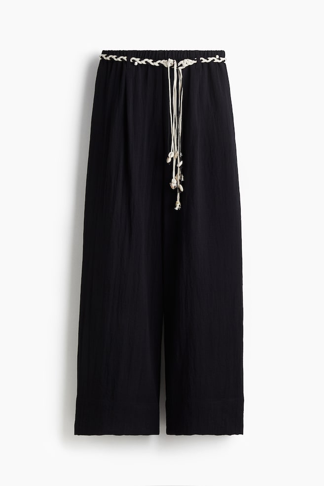Hose mit Makramee-Gürtel - Schwarz/Weiß - 1