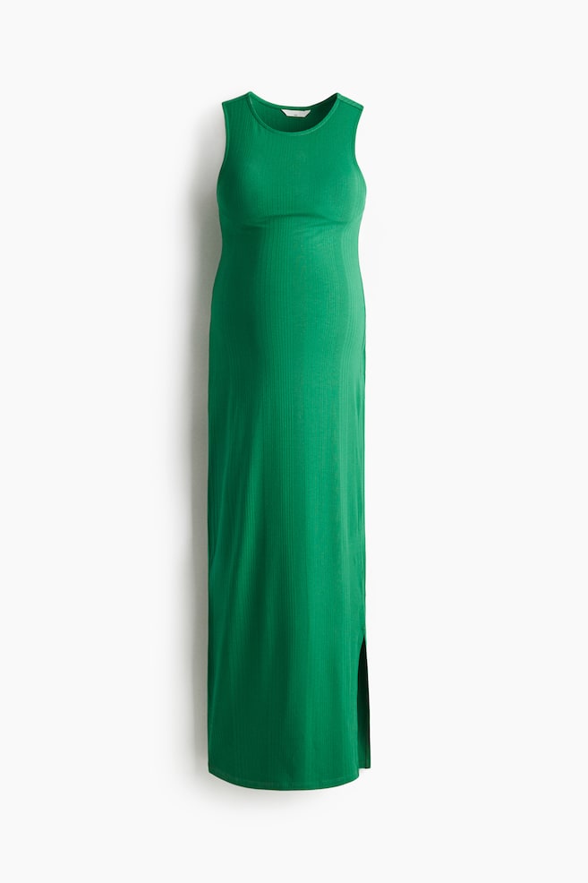 MAMA Ribbed viscose dress - Green/Black - 1