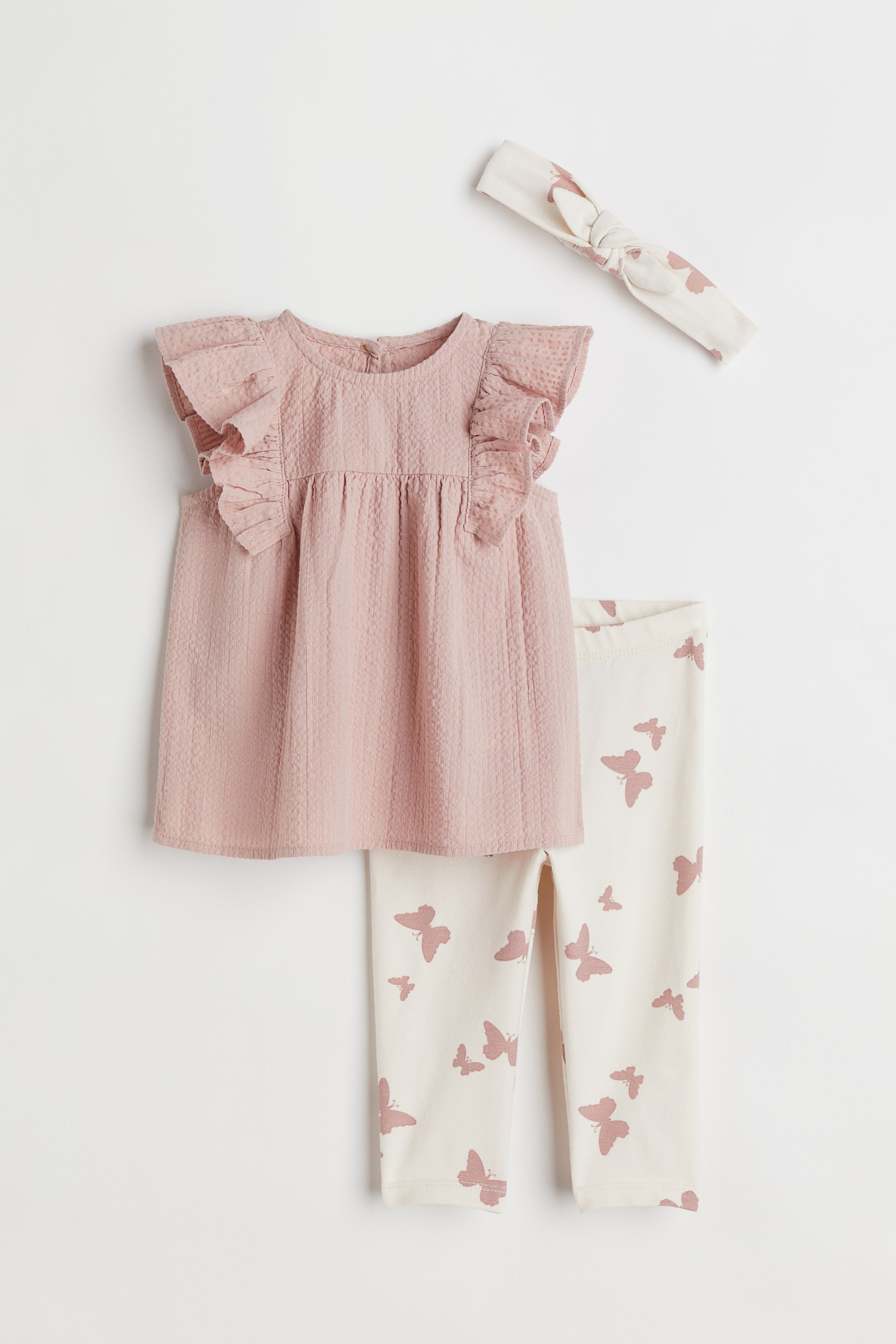 Visa större bild: 3-delat set i bomull - Gammelrosa/Fjärilar - BARN | H&M FI 1