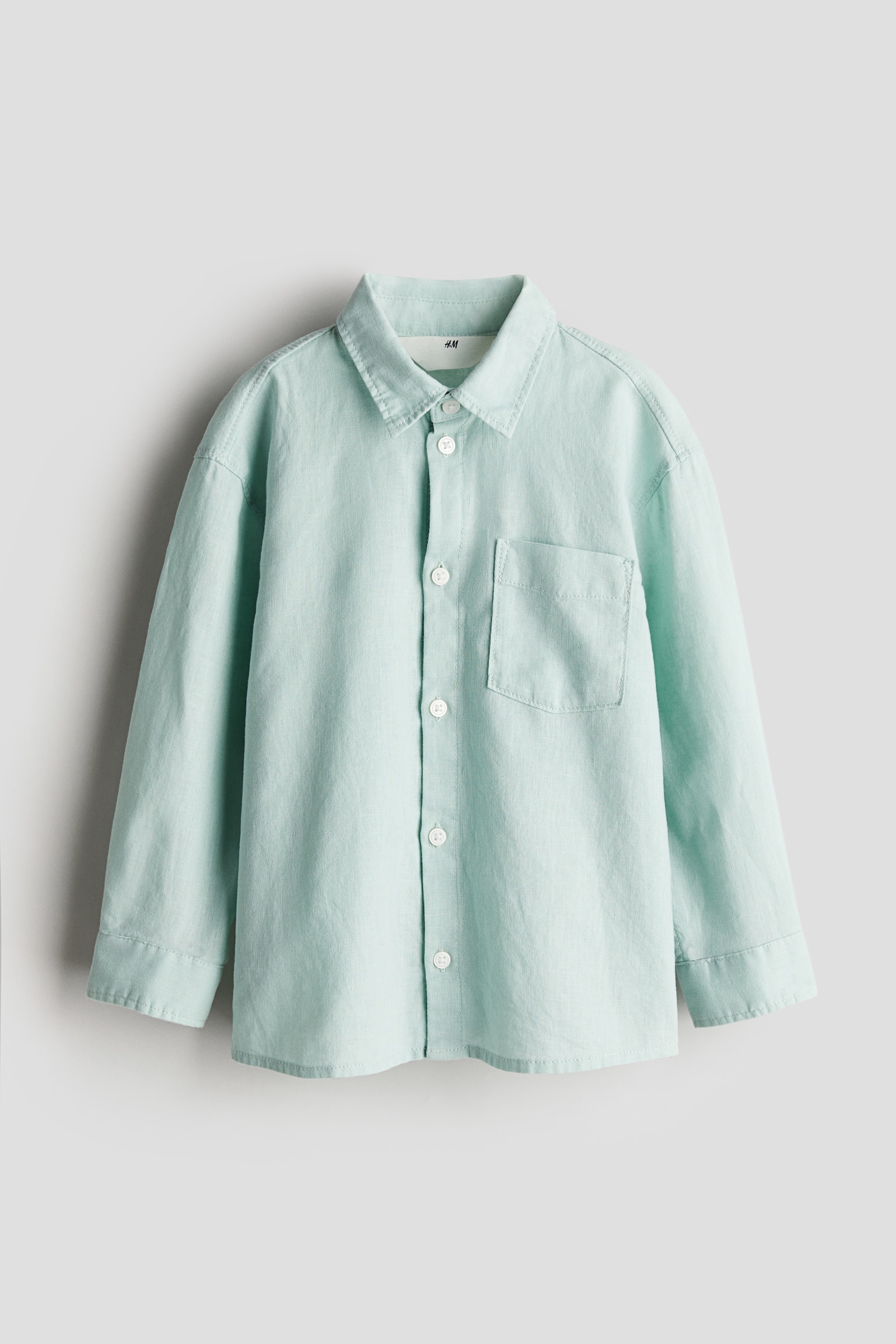 Linen-blend shirt - Light green/White - 1