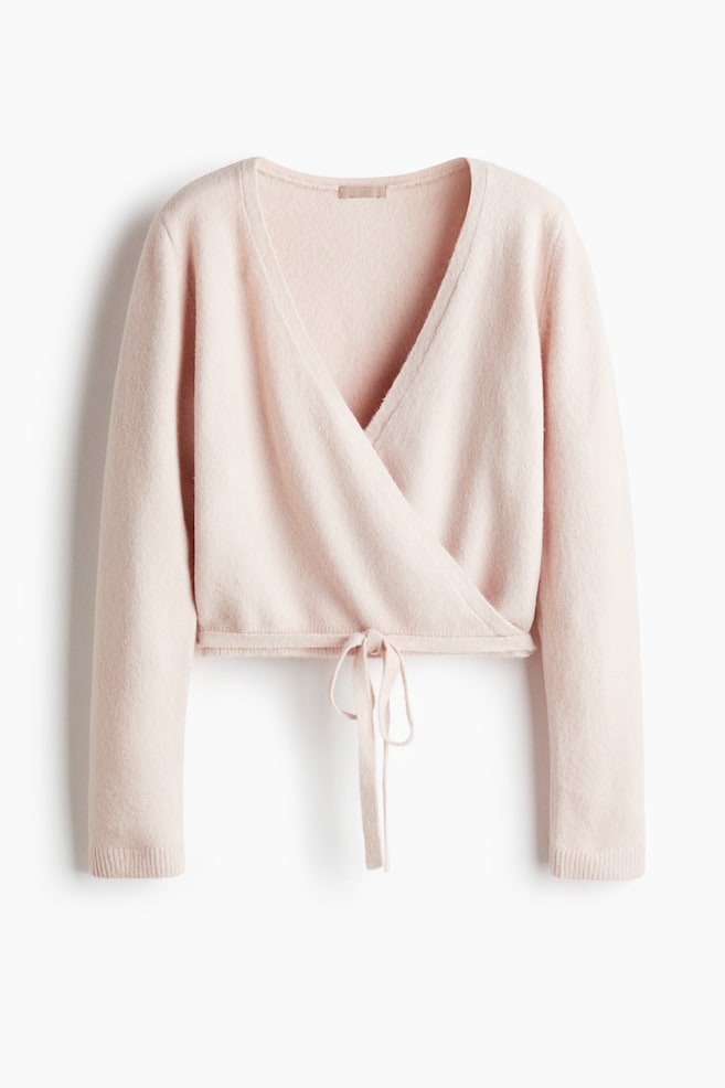 Fine-Knit Wrap Cardigan - Powder pink - 1