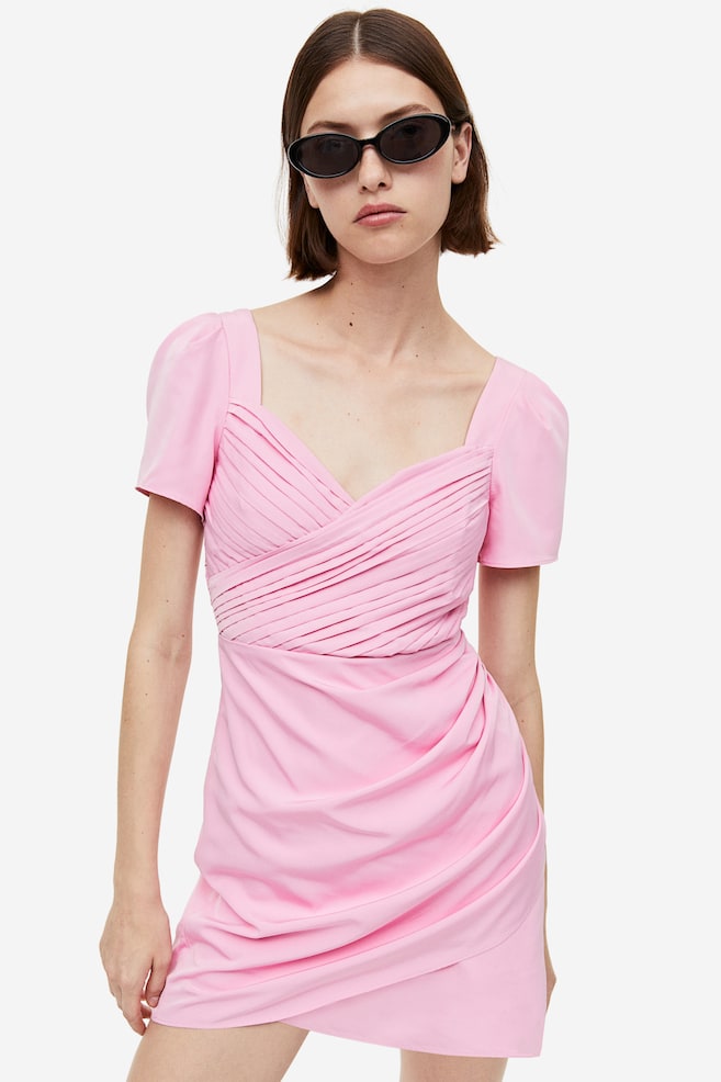 Puff-sleeved dress - Light pink - 1