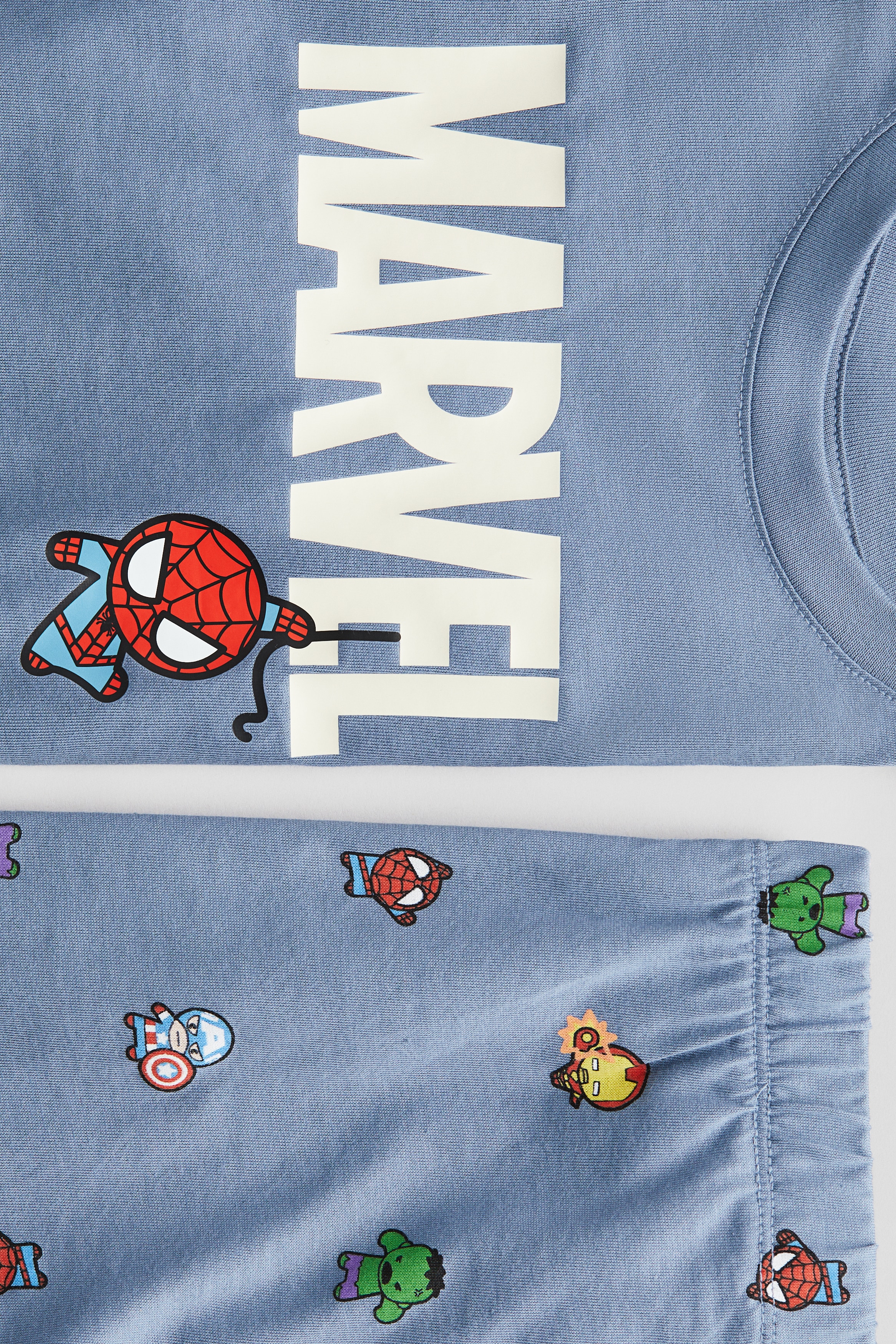 プリントコットンジャージーパジャマ - ライトダスティブルー