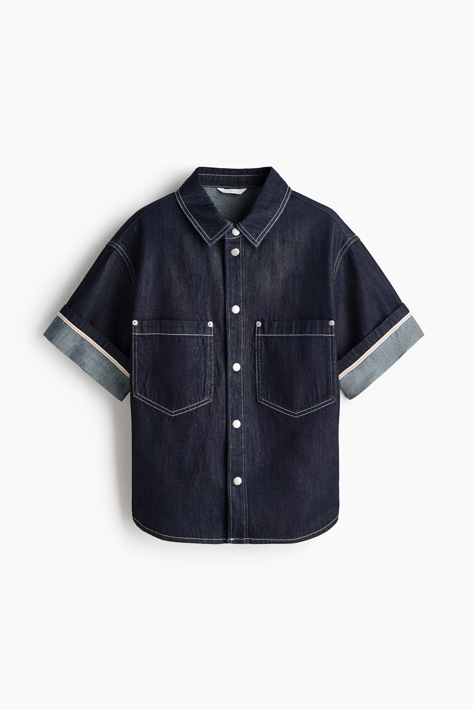 Áo sơ mi denim ngắn tay - Màu xanh denim đậm/Màu xanh denim - 1
