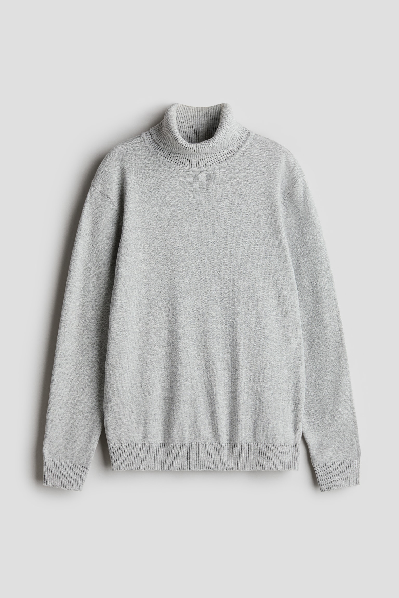 Cotton polo-neck jumper - Light grey marl/Black - 1