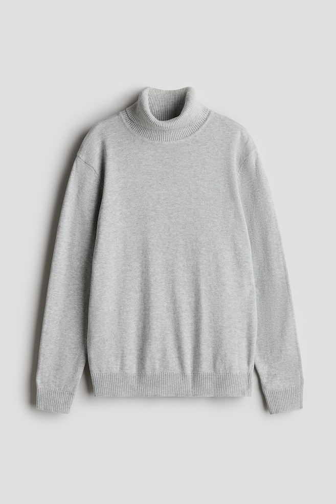 Cotton Turtleneck Sweater-Light gray melange - 1