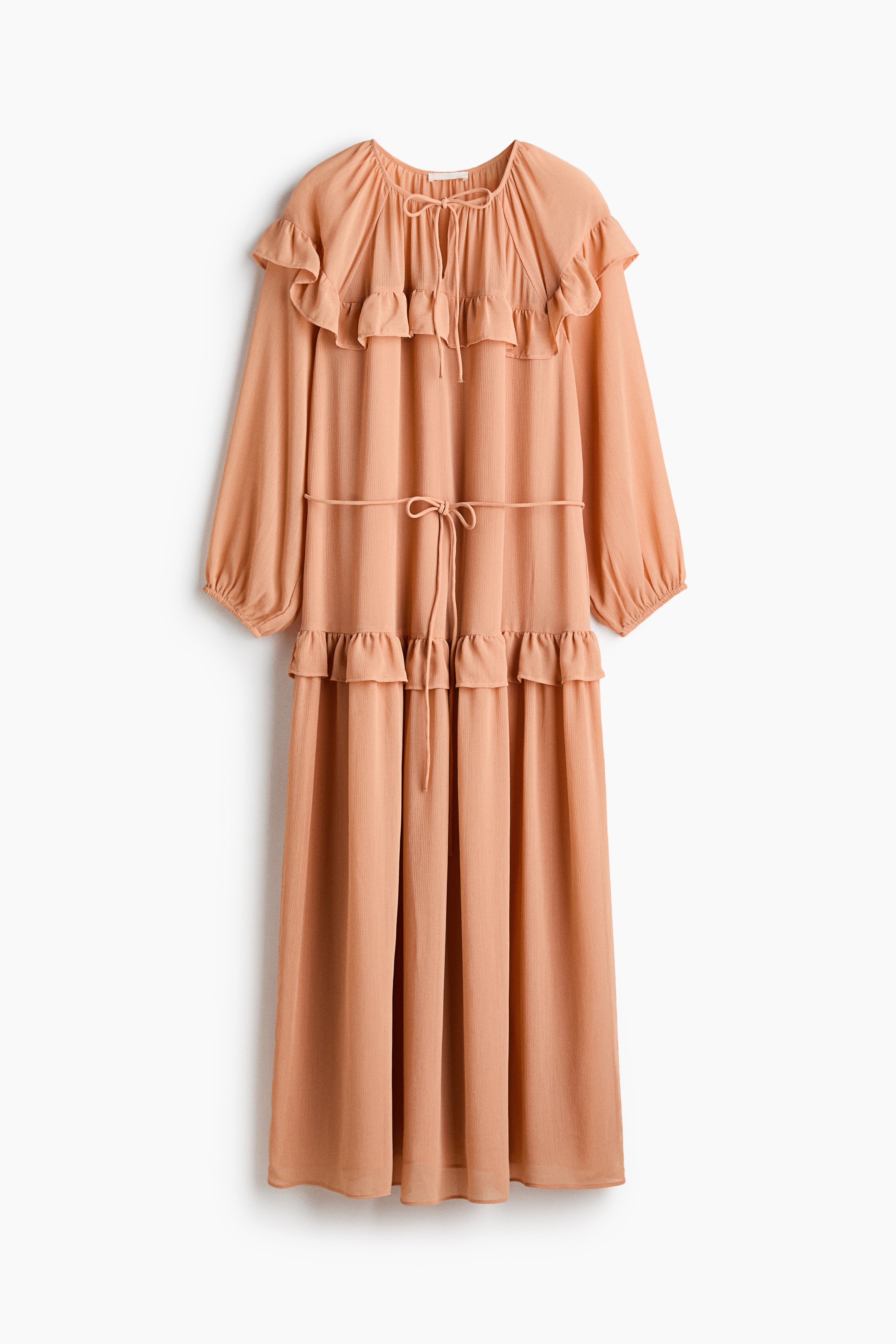 Frill-trimmed tie-detail dress - Dusty orange