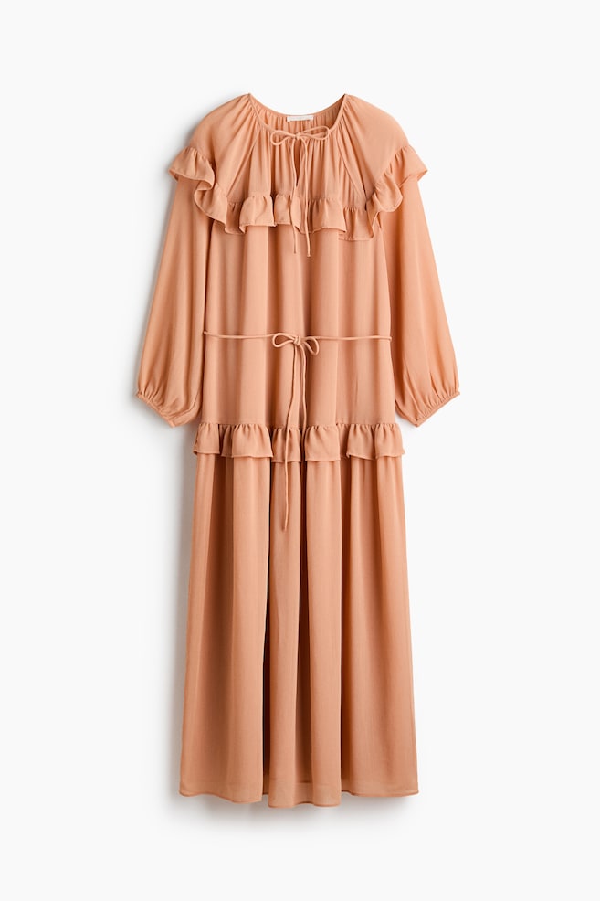 Frill-trimmed tie-detail dress - Dusty orange - 1