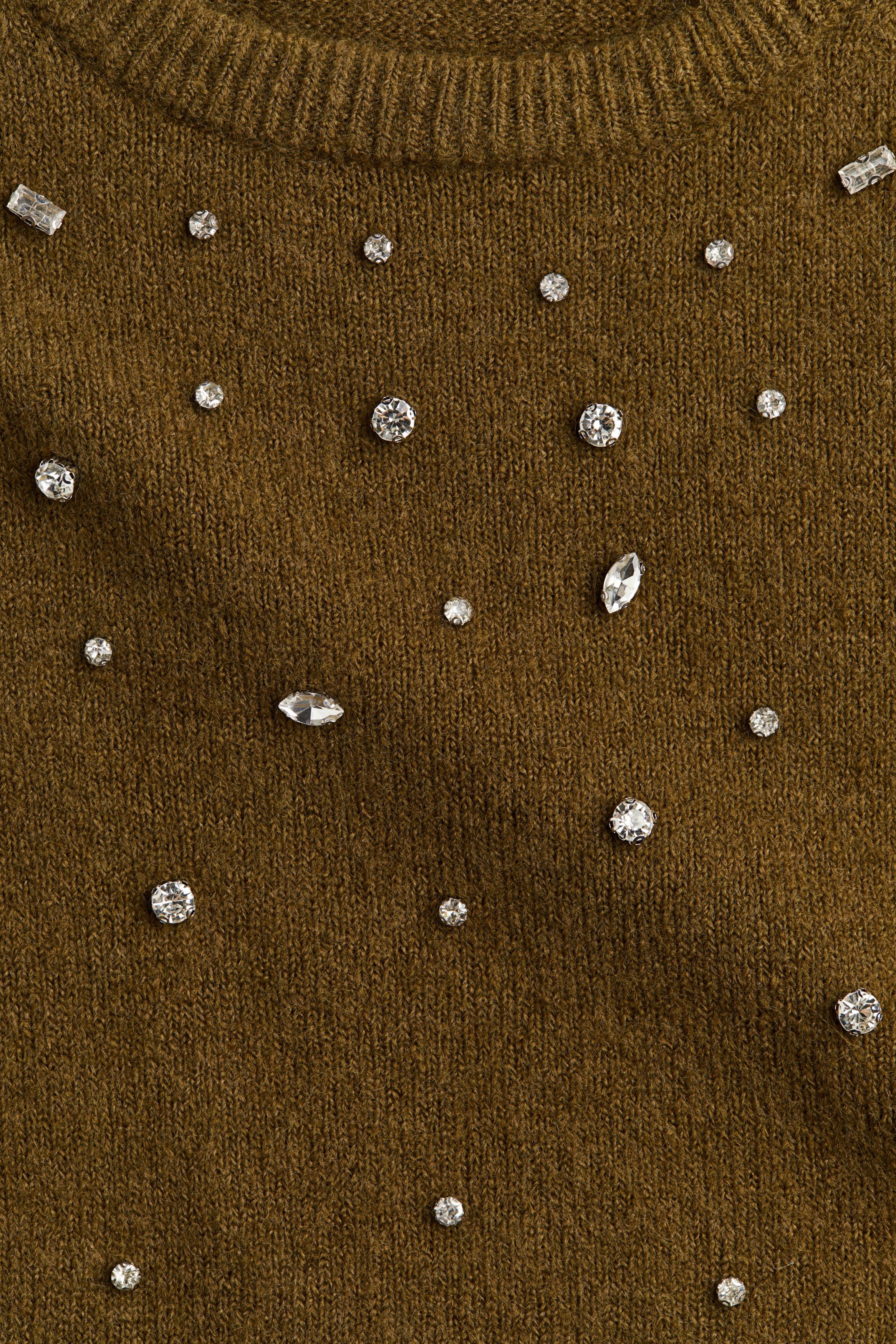 Rhinestone-embellished fine-knit top