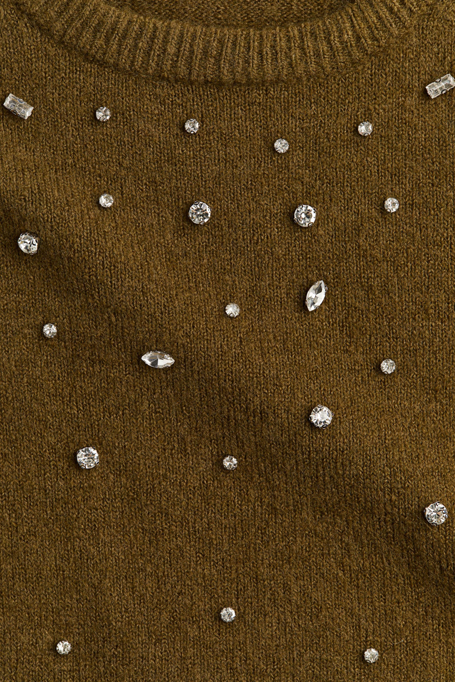 Rhinestone-embellished fine-knit top - Dark khaki green/Dark grey marl/White - 5