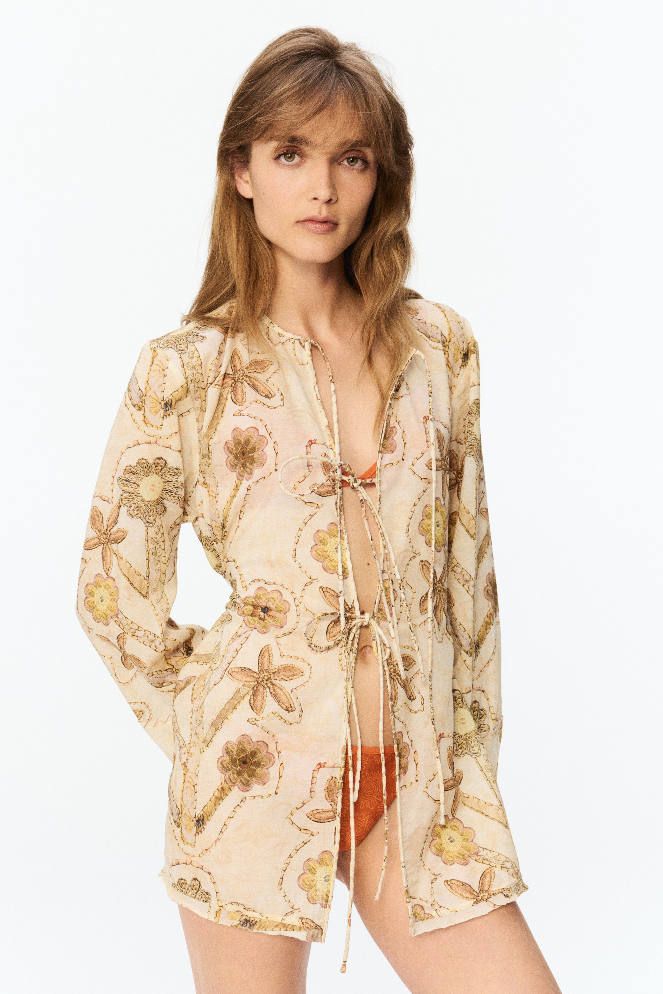 Floral-Print Tie-Front Blouse