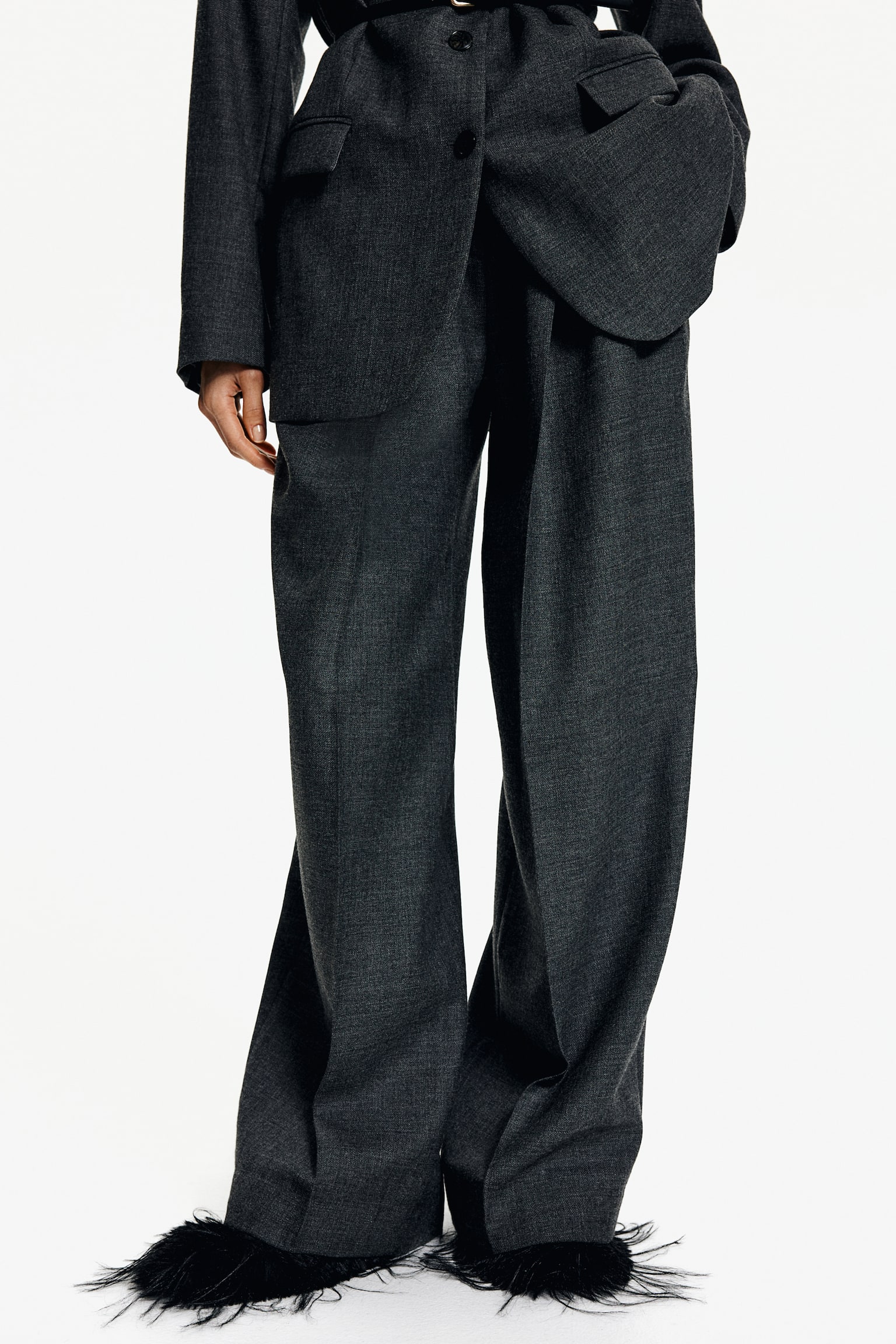 Wide tailored trousers - Dark grey/Light beige/Black - 8