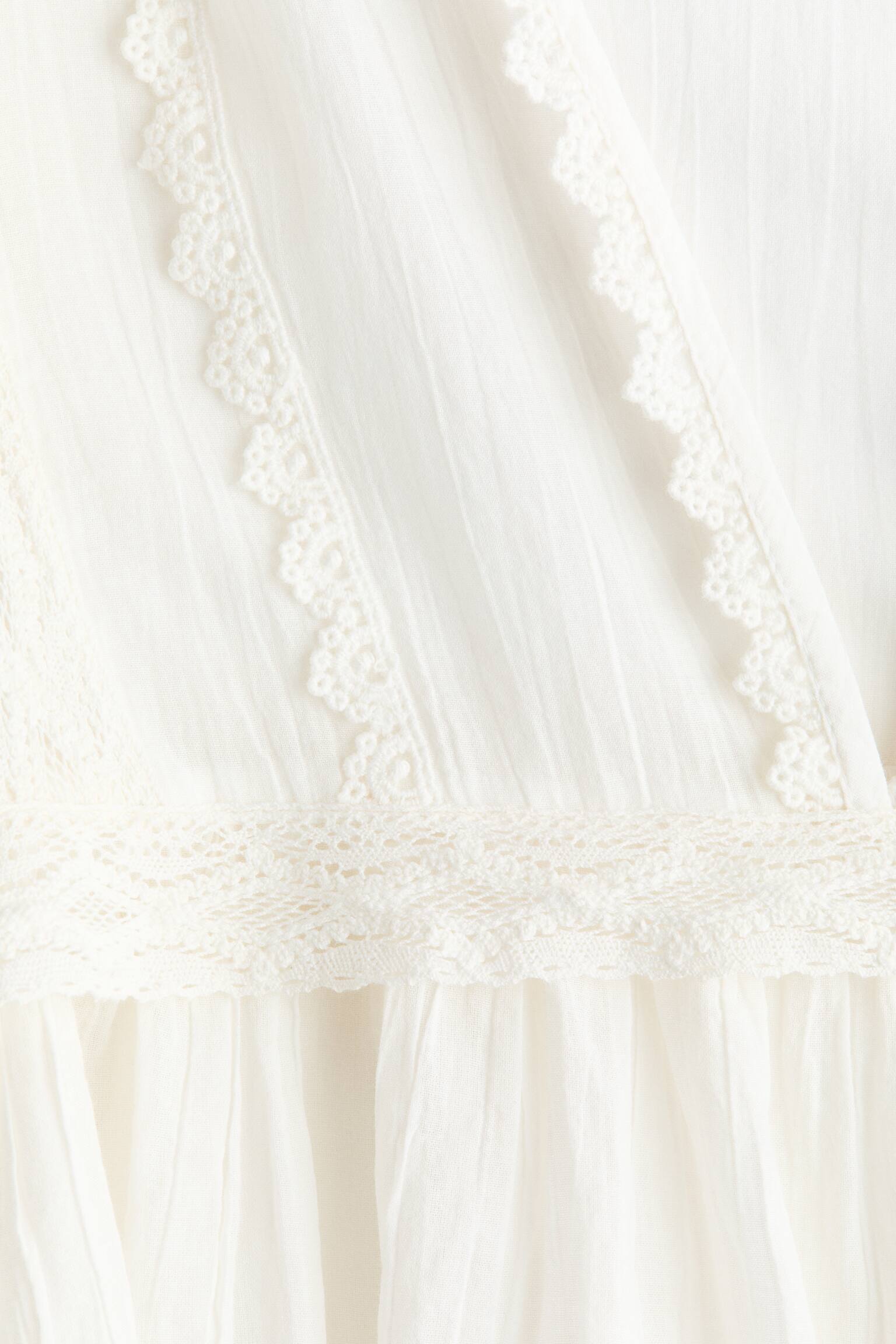 Бавовняна блуза з мереживною окантовкою - Білий/Рожевий - 2