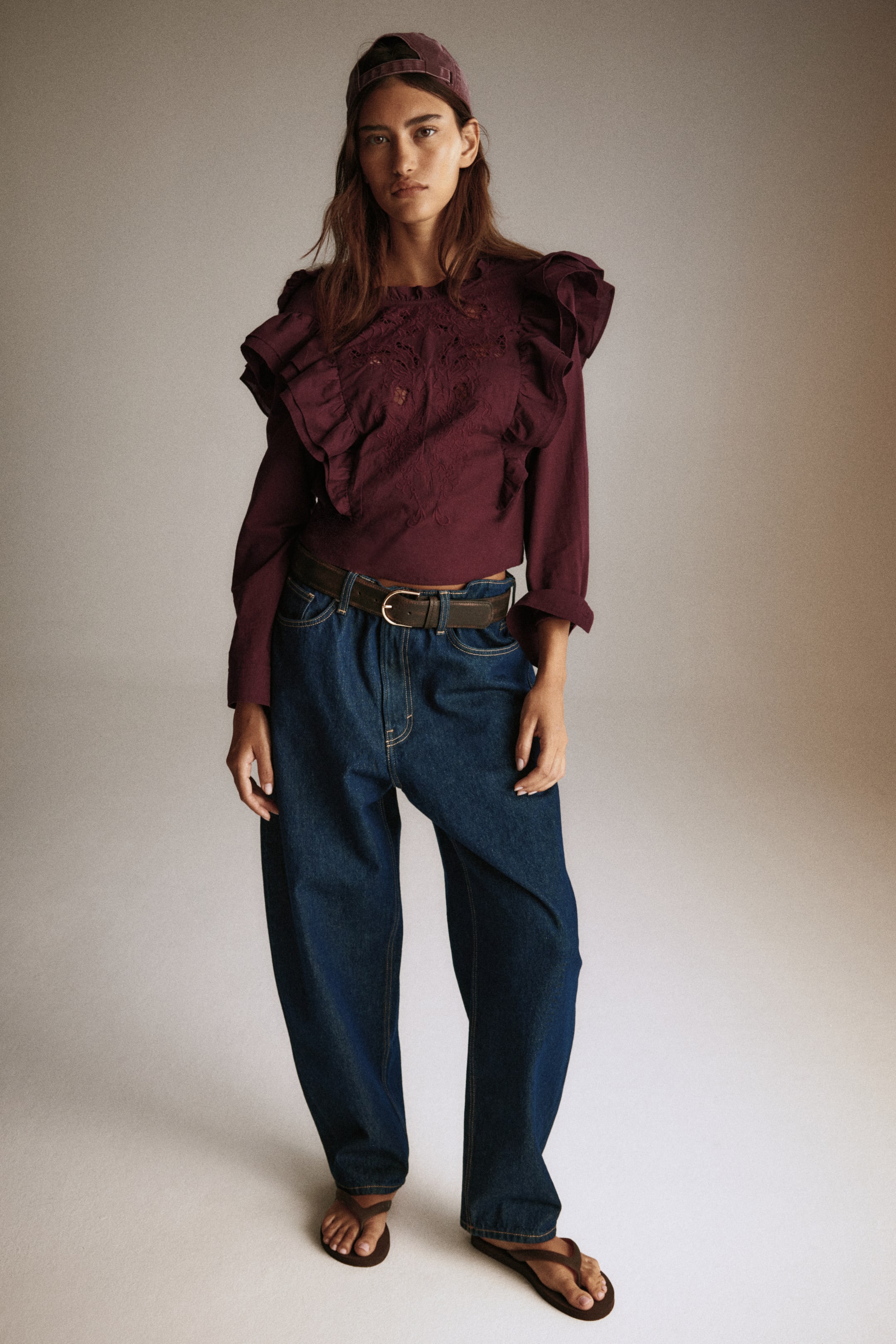 View larger image: Broderie anglaise blouse - Burgundy - Ladies | H&M IN 2