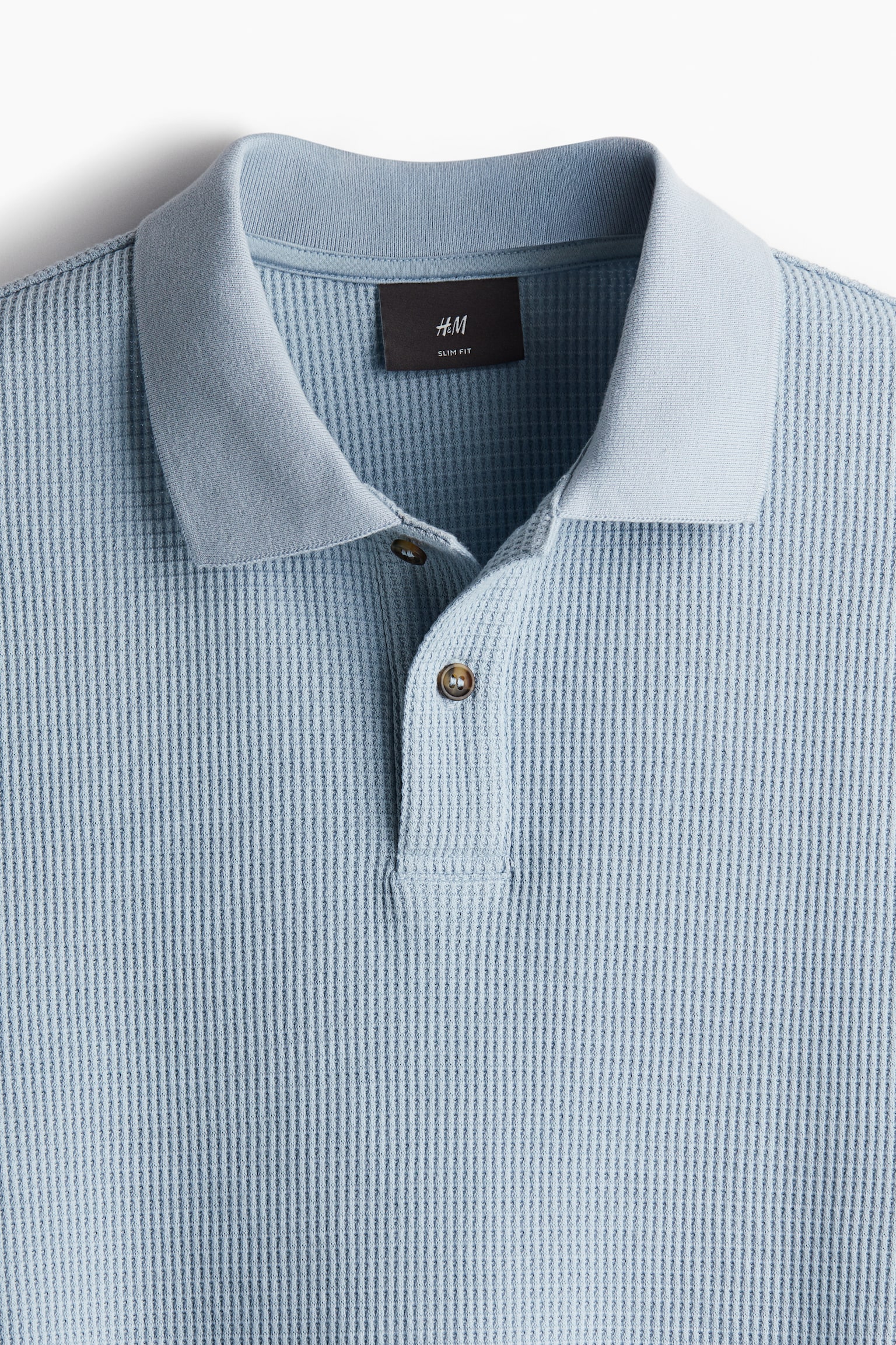 Slim Fit Waffled Polo Shirt - Light blue/Black/Cream/Dark greige - 4