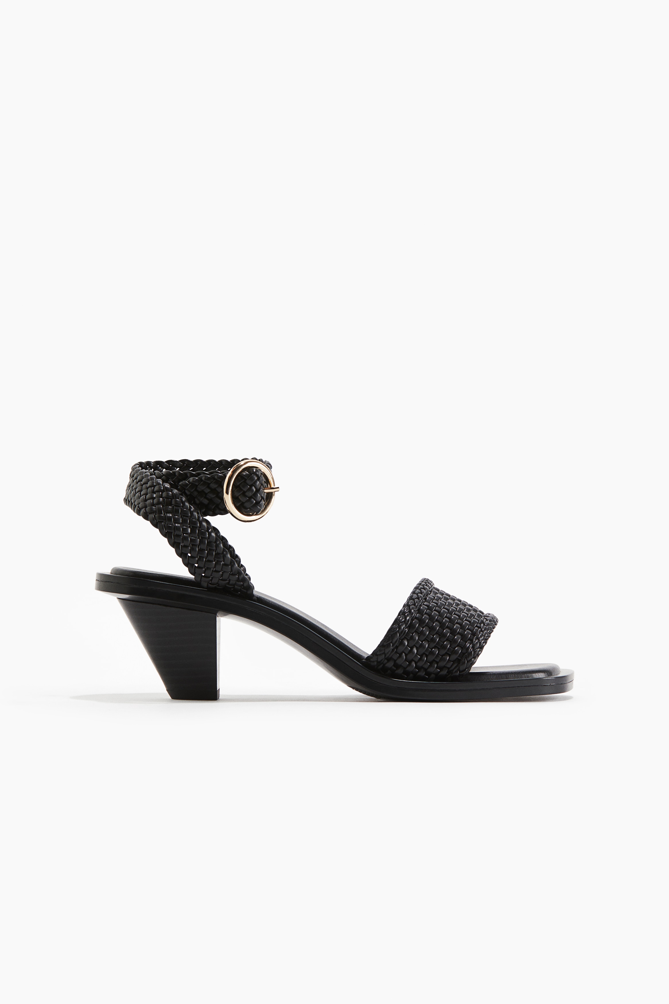Hohe Sandaletten mit Flechtriemen - Schwarz