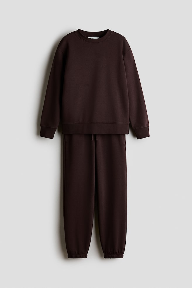 Conjunto sudadera de 2 piezas - Marrón oscuro/Gris claro jaspeado - 1