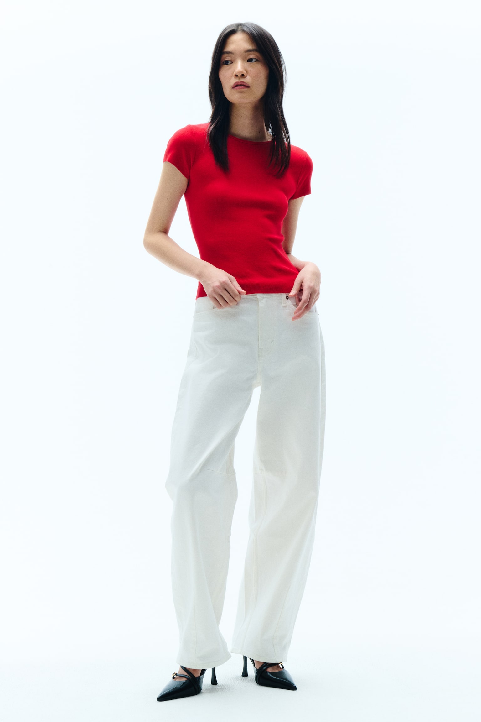 Fine-Knit T-Shirt - Red/Light pink/Burgundy - 4