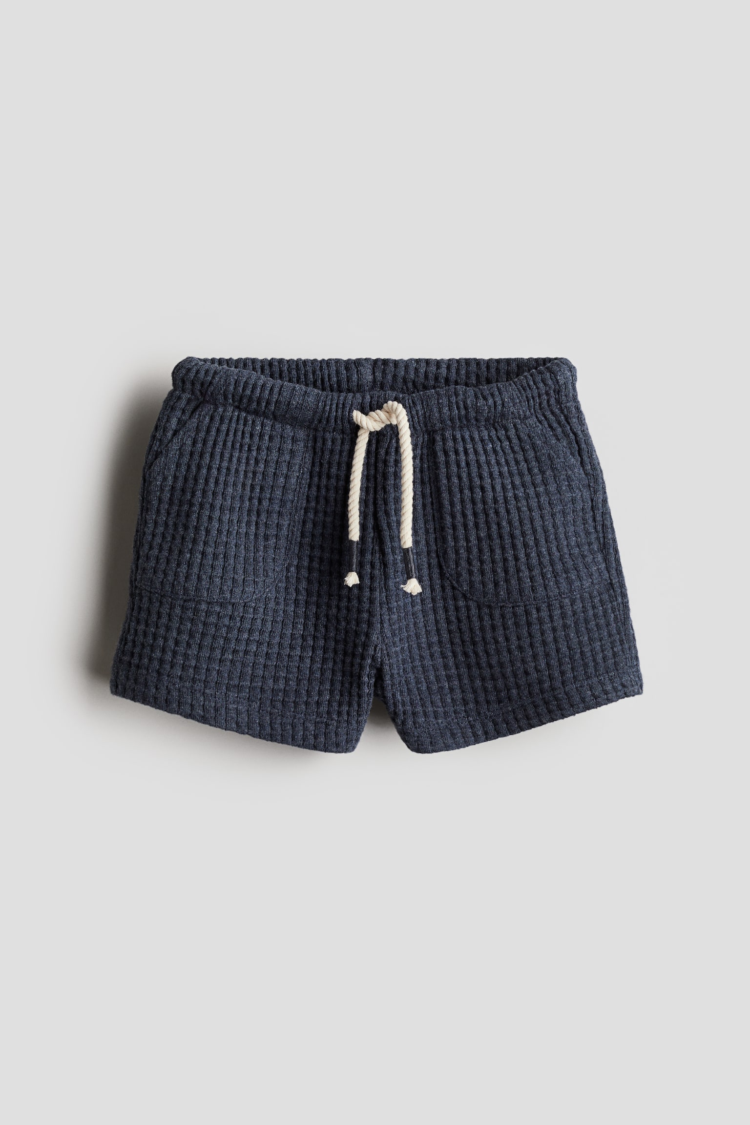 Waffled Cotton Shorts - Navy blue/Beige - 1