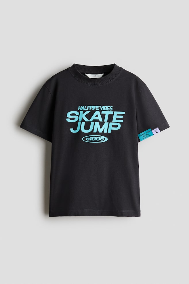Printed Cotton T-Shirt - Dark gray/Skate Jump/Cream/Burger/Navy blue/NASA/Ivory/Racing Team/Light gray melange/Skate Crew/Pale pink/Forever in Control - 1