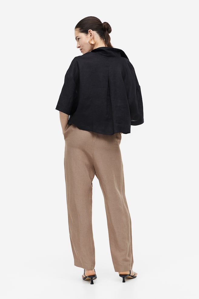 Linen-blend tapered trousers - Beige/Black/Light beige/White - 4