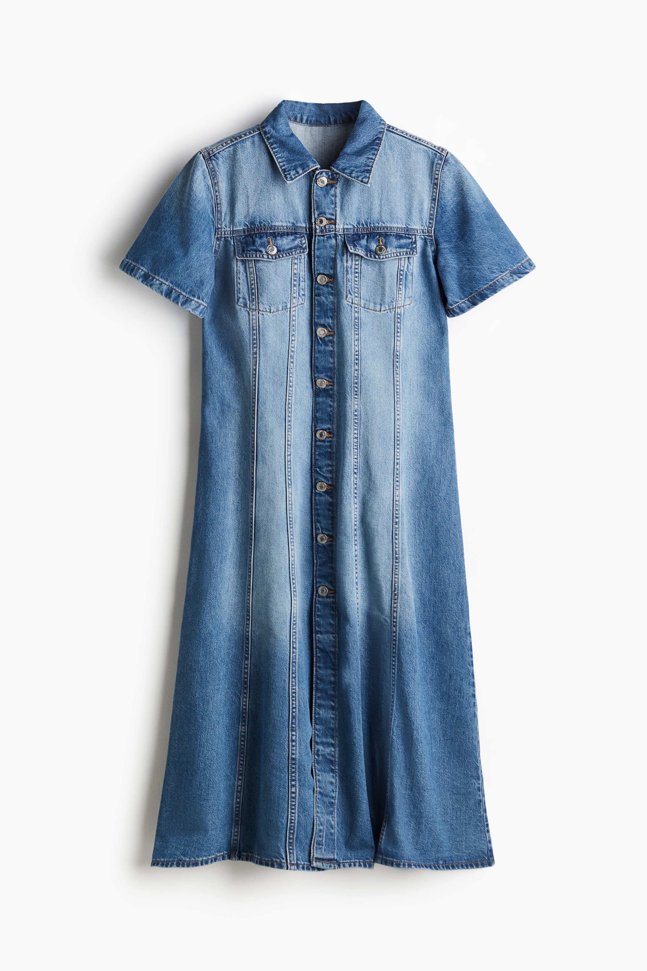 Feather Soft Flared-Skirt Denim Dress