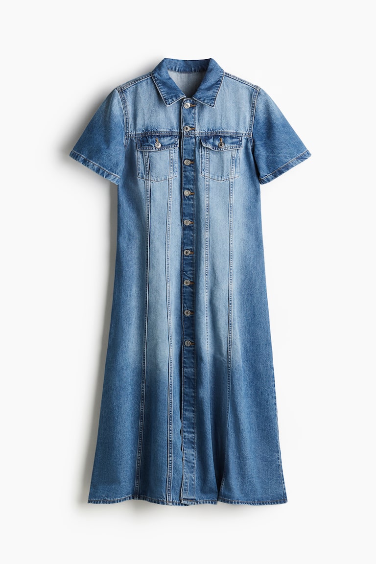 white christmas dresses FRAME Denim Exaggerated Puff Long Sleeved Denim Dress XS – LA Style Inspo main image 0