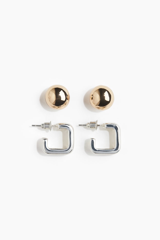 2 pairs earrings - Gold-coloured/Silver-coloured - 1