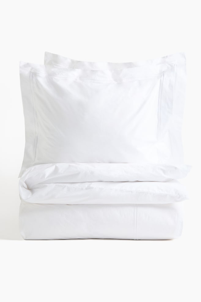 Cotton percale double/king duvet cover set - White/White/Black/White/White/Black - 1