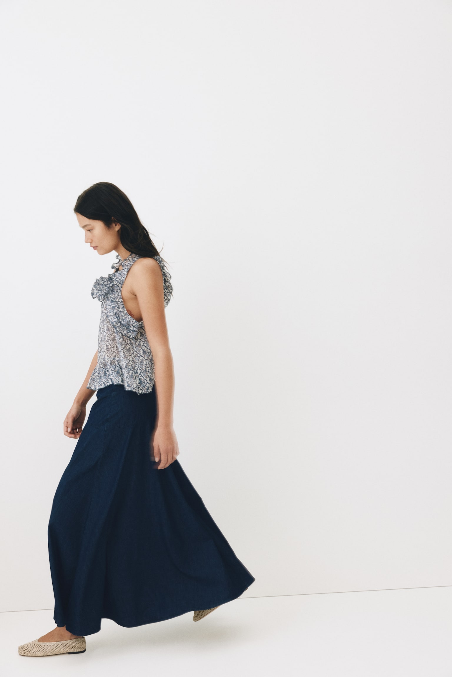 Flared denim skirt - Dark denim blue - 3