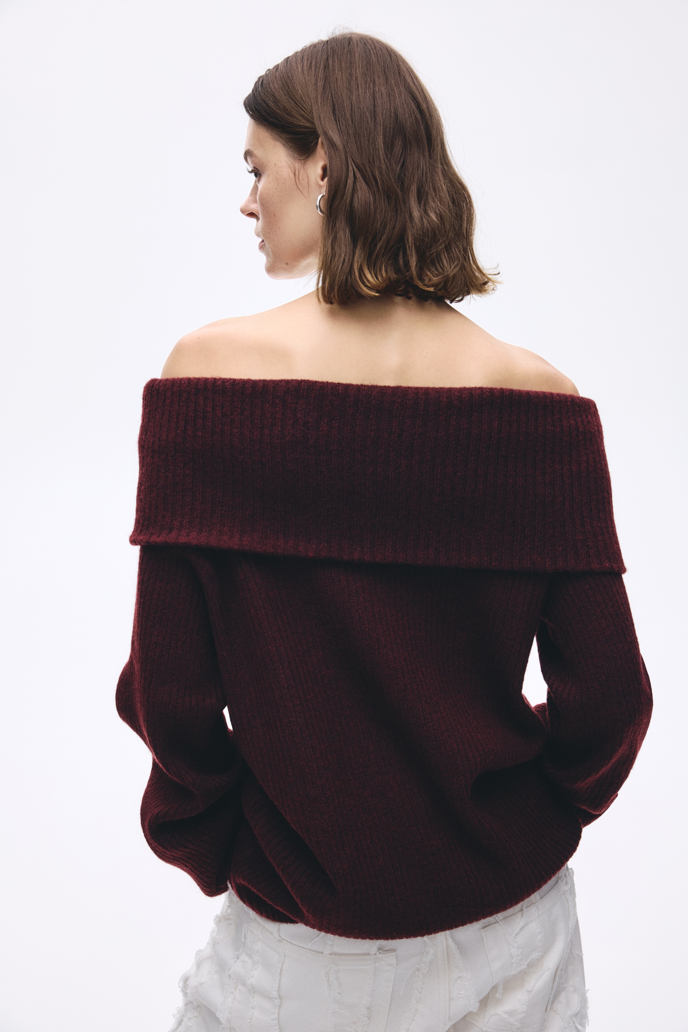 HIAND】3way Layered Off-Shoulder Knit Off-the-shoulder jumper