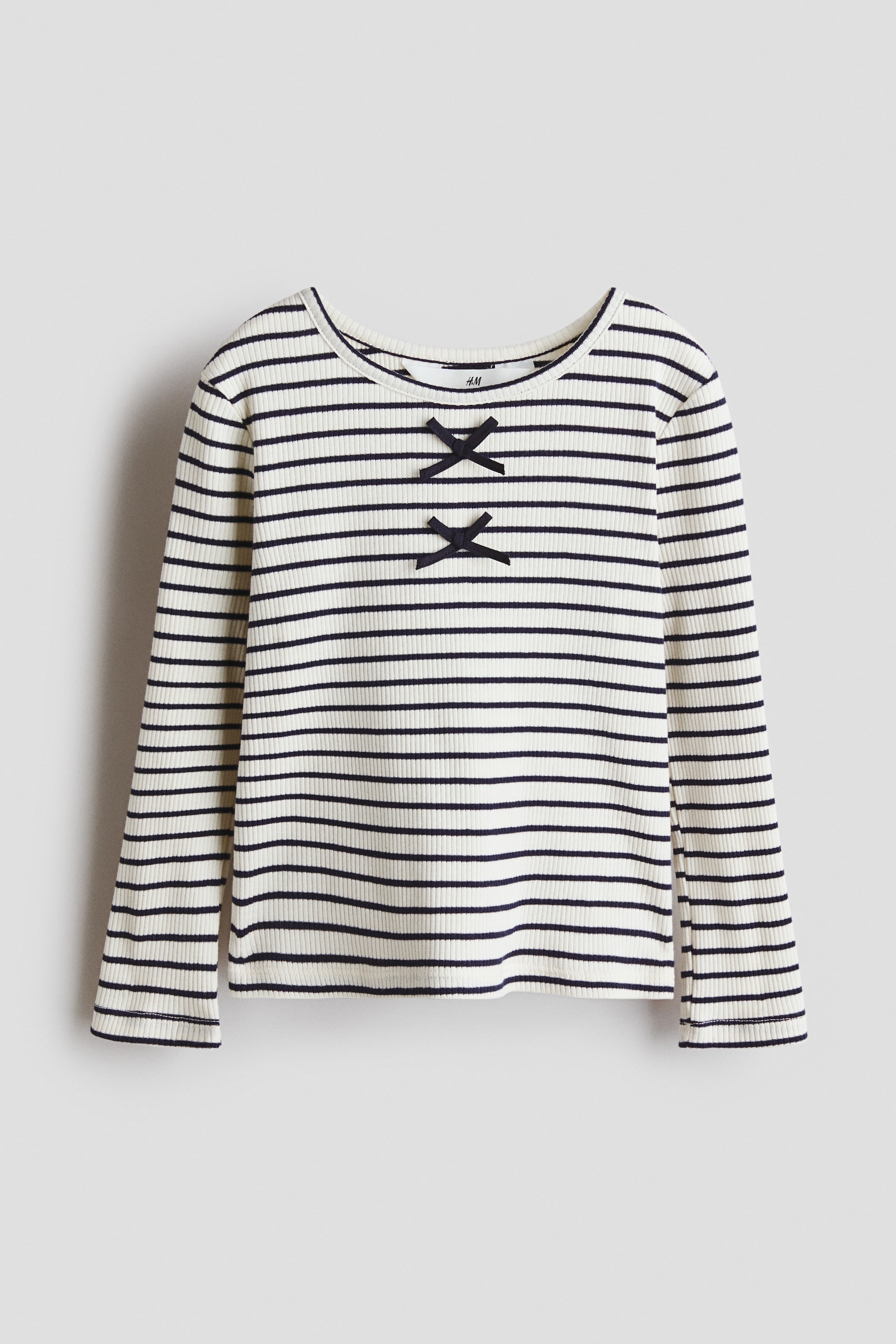 Ampliar la imagen: Top acanalado de algodón - Blanco/Rayas azul marino - Kids | H&M MX 1