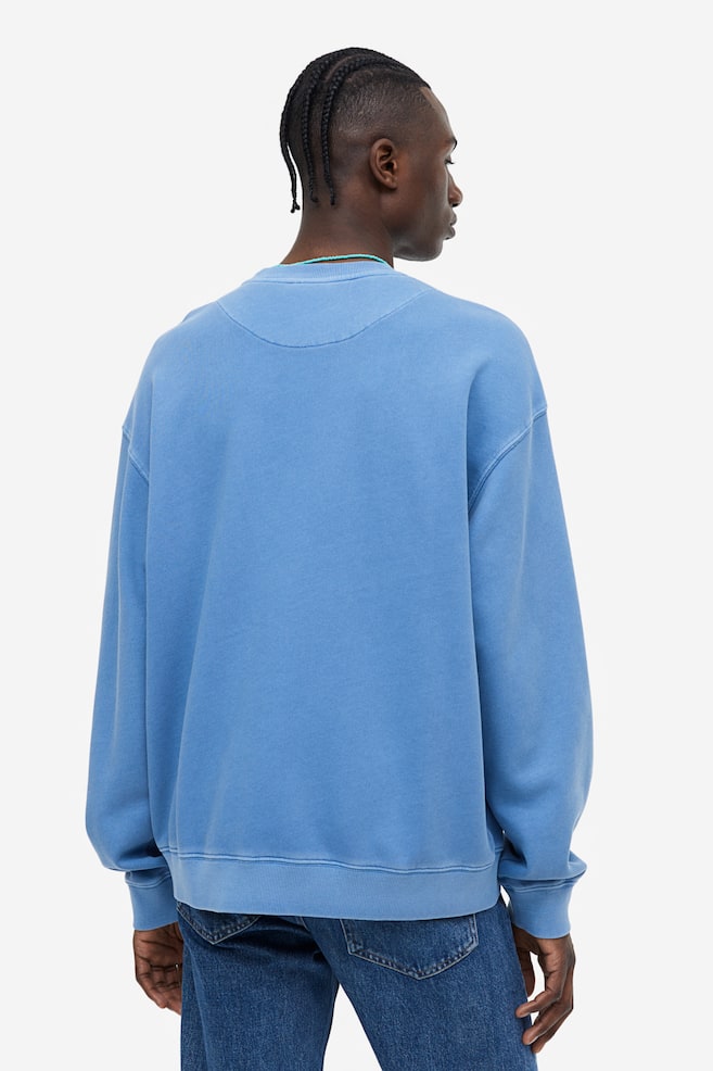 Sweatshirt med tvättad look Relaxed Fit - Blå/Grön - 7