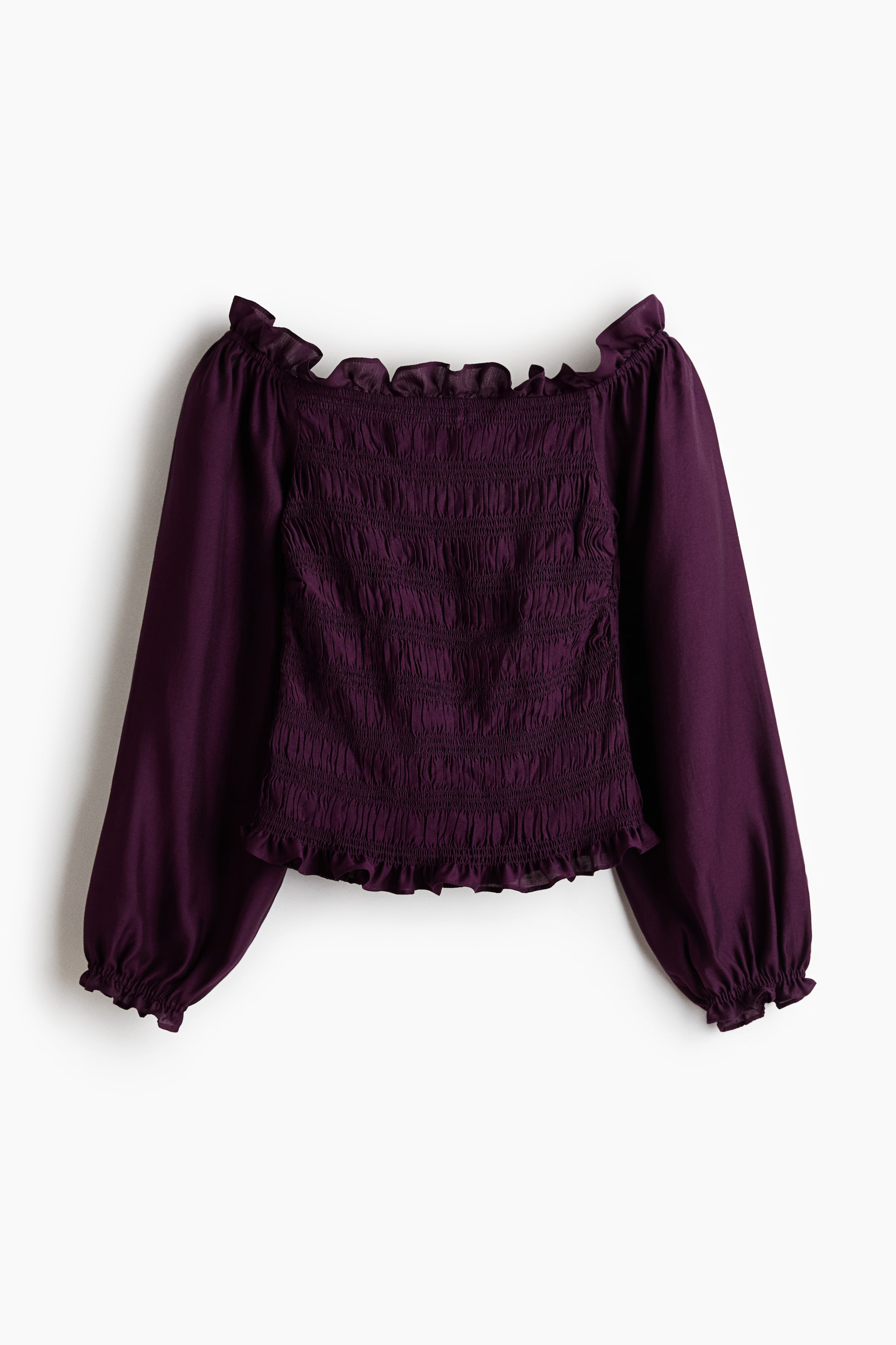 View larger image: Smocked Off-the-Shoulder Blouse - Plum purple - Ladies | H&M CA 4