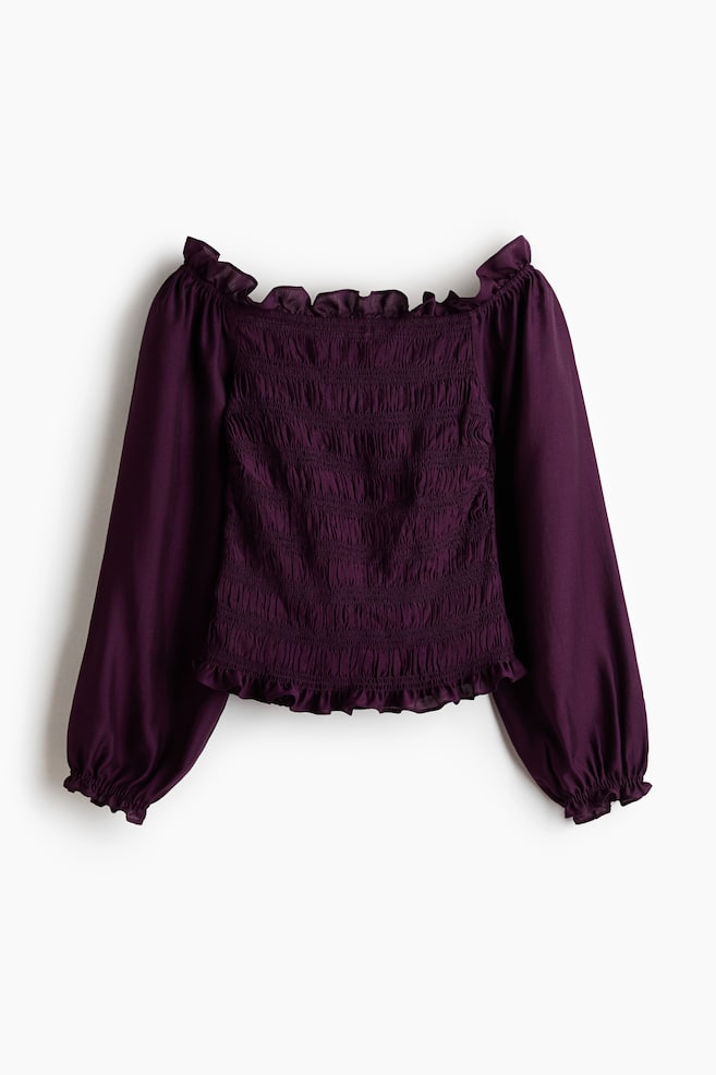 Smocked Off-the-Shoulder Blouse - Plum purple/Black - 1