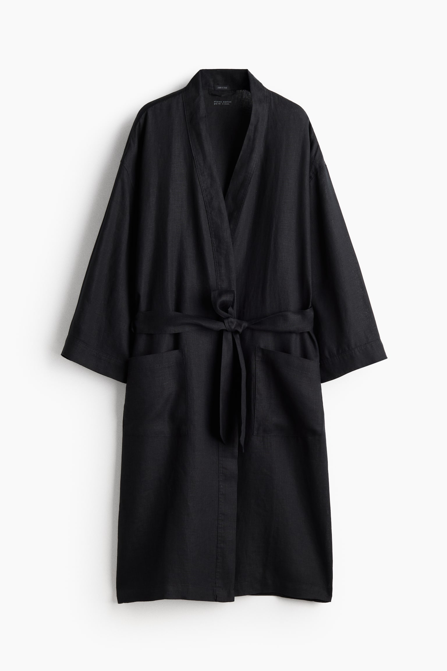 Robe de chambre en lin lavé - Noir/Beige clair