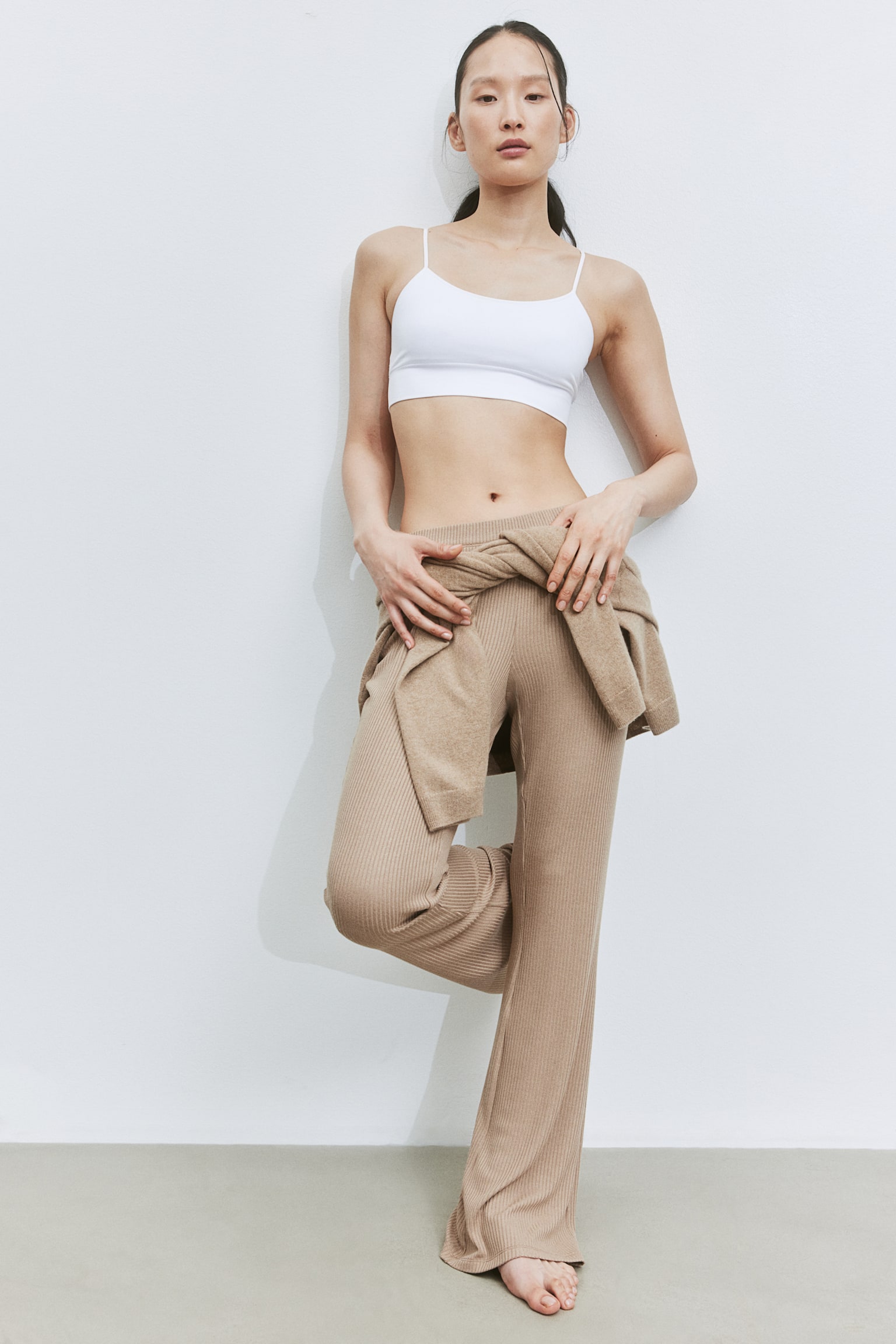 Flared trousers - Beige/Dark grey - 1