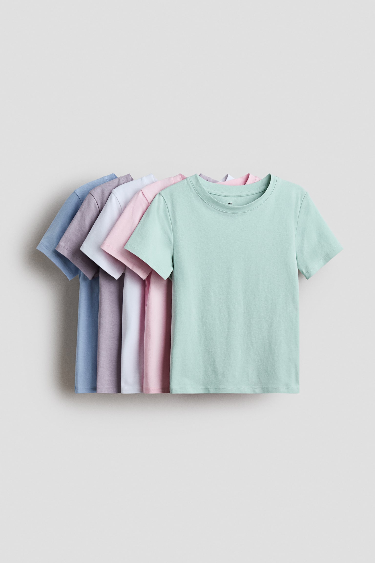 5er-Pack Baumwoll-T-Shirts - Mintgrün/Flieder/Hellrosa/Blau/Hellrosa/Gestreift
