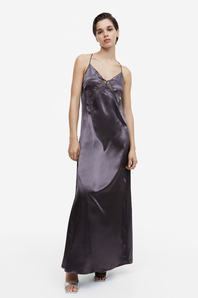 Lace-detail satin slip dress - Dark grey - 1