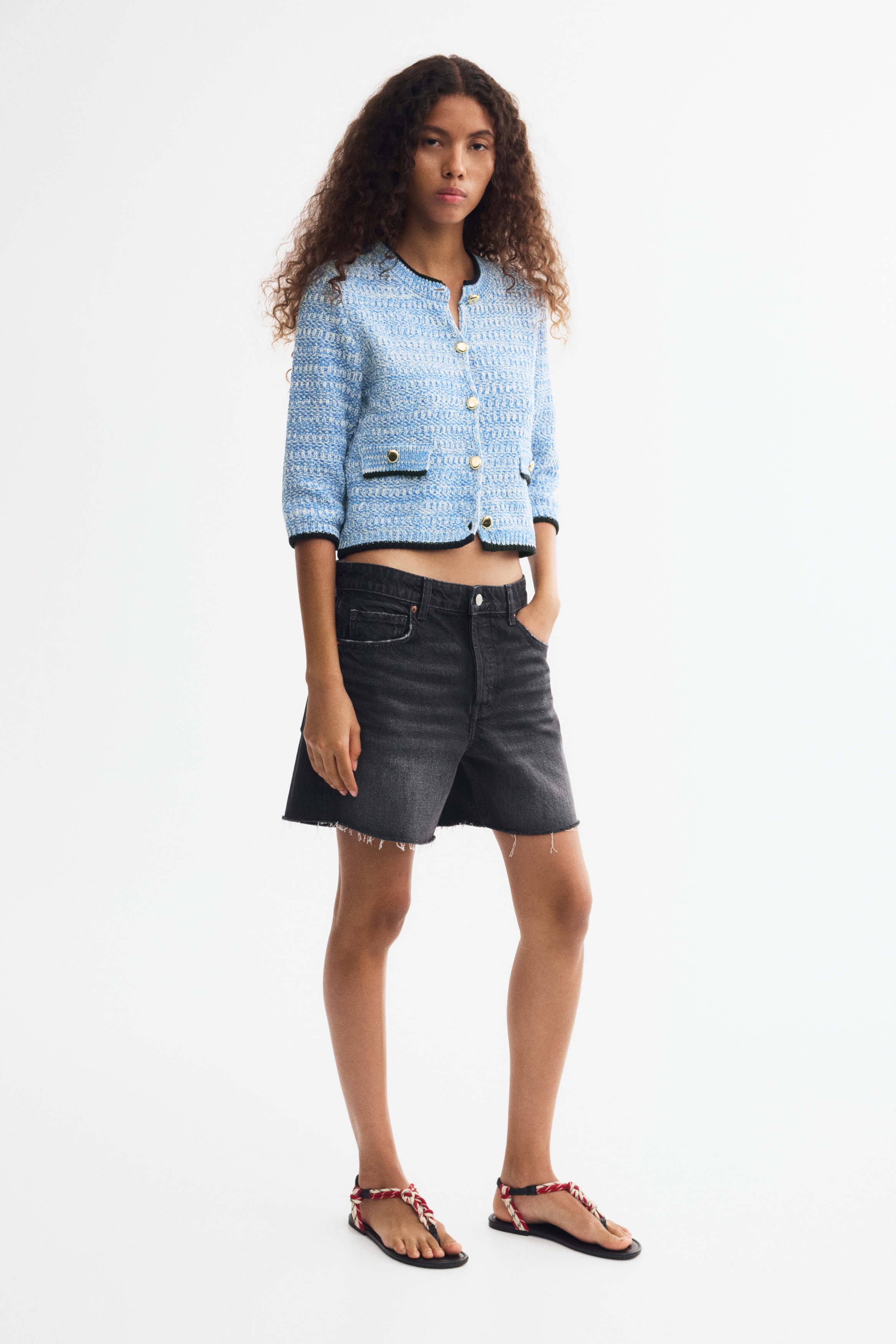 Textured-knit cardiganModel
