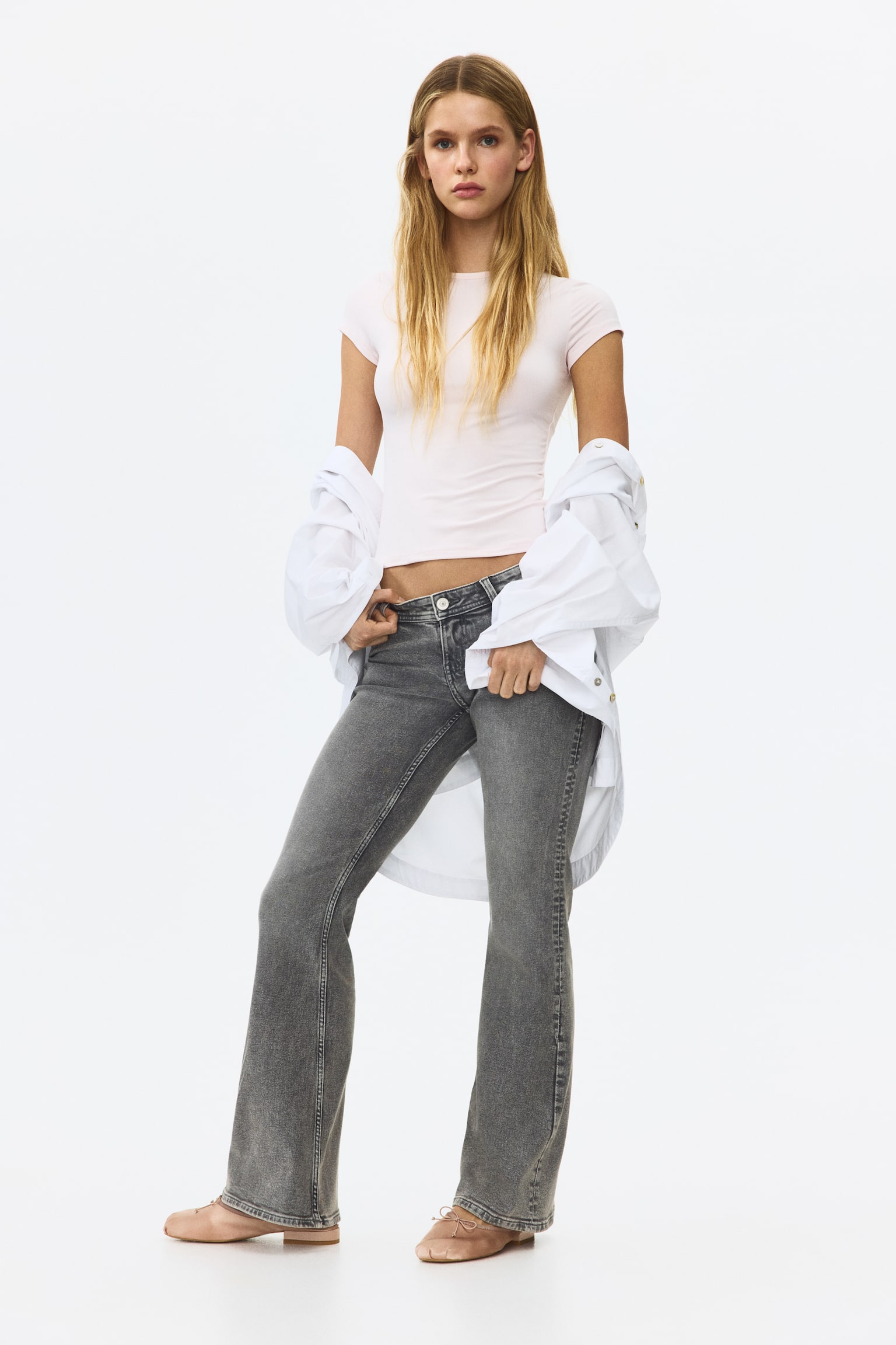 Flared Leg Ultra Low Waist Jeans - Svetlá džínsová sivá/Tmavá džínsovomodrá/Svetlá džínsovomodrá/Džínsovomodrá - 1