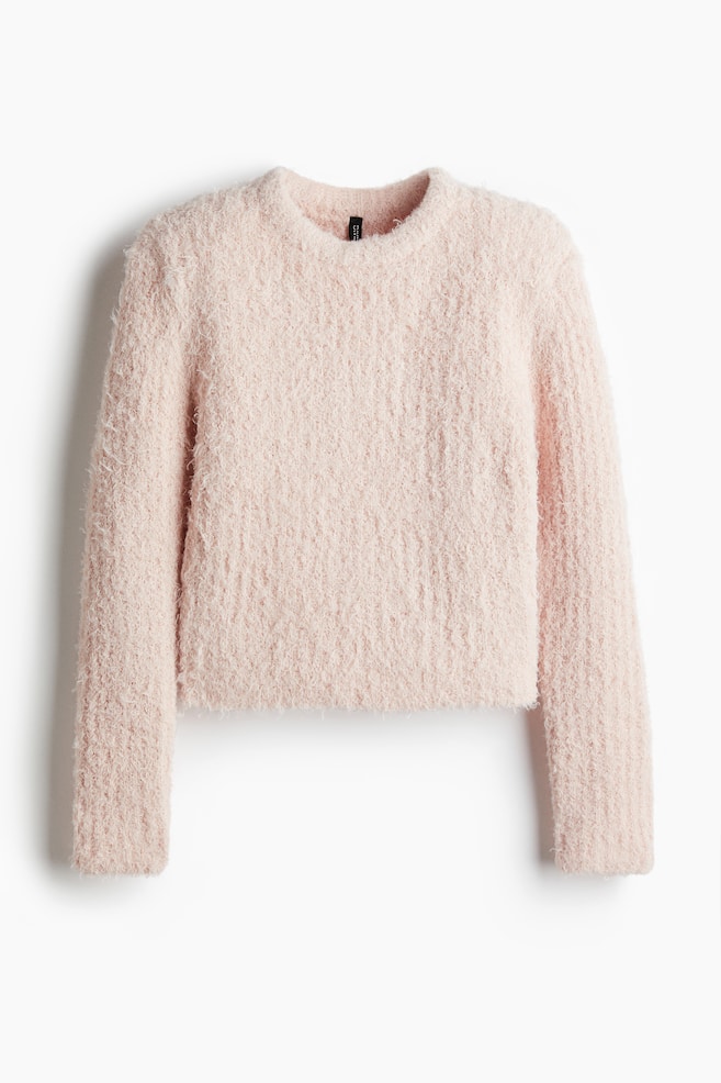 Pullover in maglia pelosa con spalle imbottite - Rosa polvere chiaro/Crema - 1