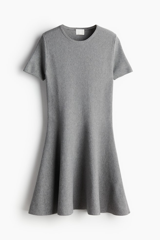 Abito con gonna svasata - Grigio mélange/Rosso - 1