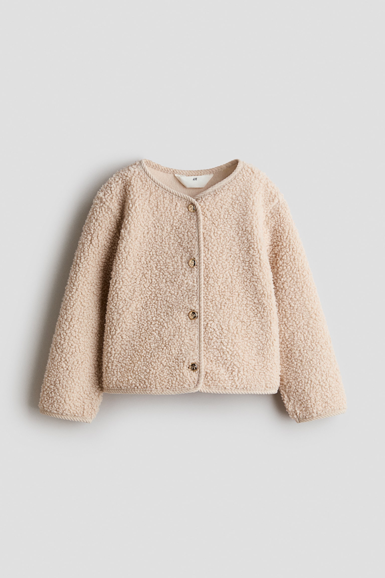 Corduroy-detail teddy cardigan - Beige