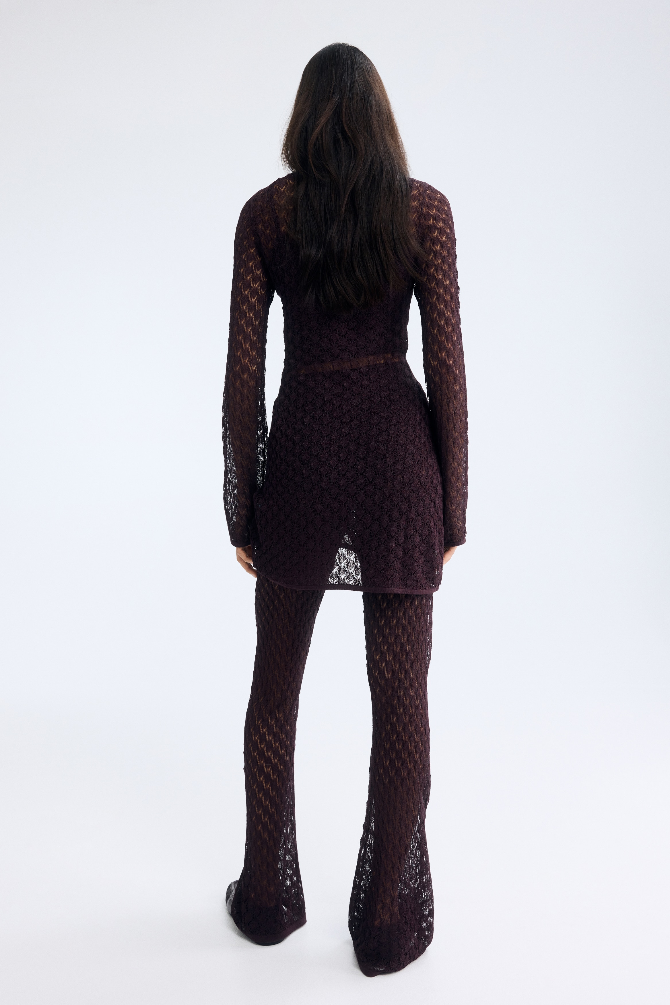Shimmering pointelle-knit trousers