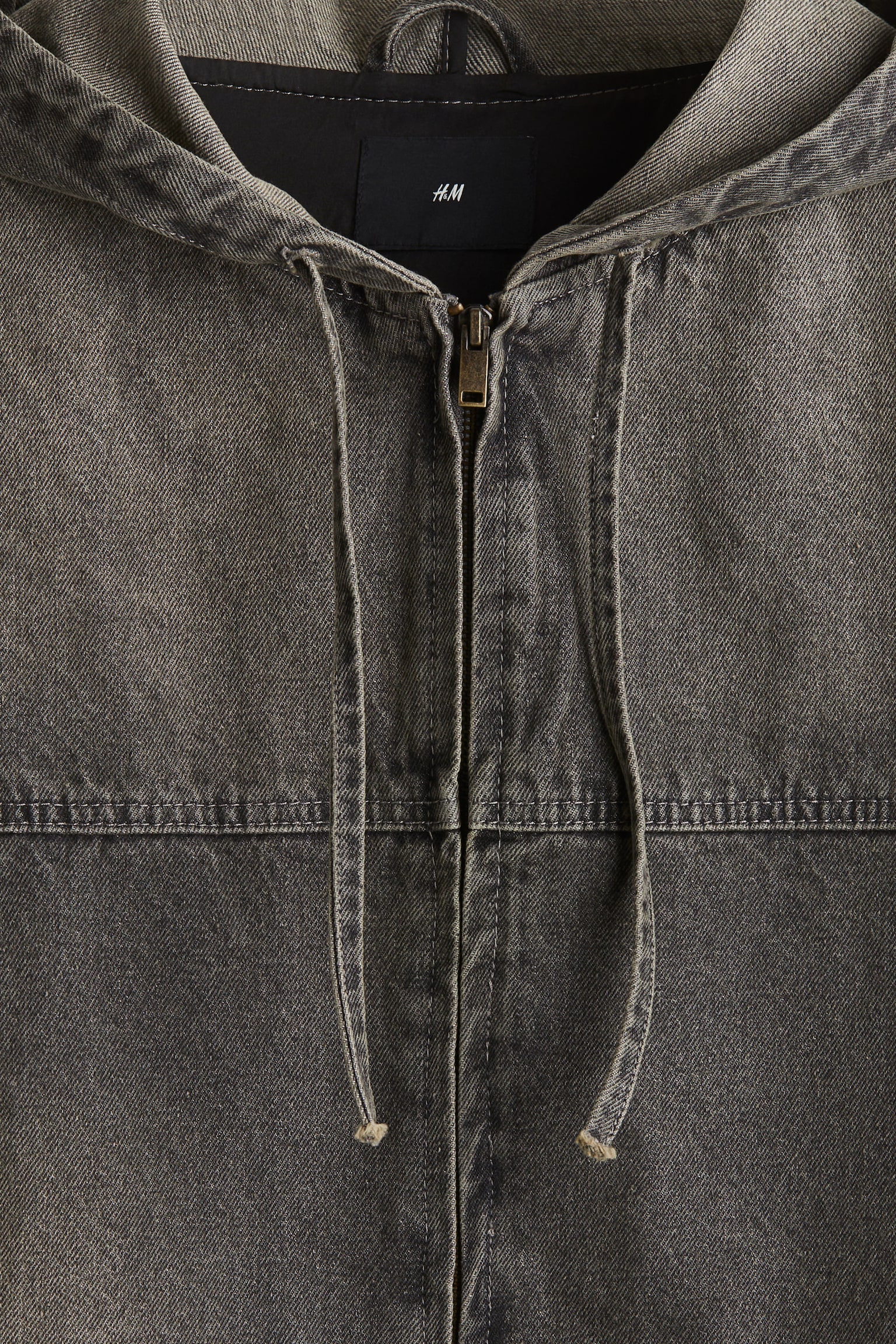 寬鬆剪裁連帽丹寧外套 - 丹寧灰/黑色 - 7