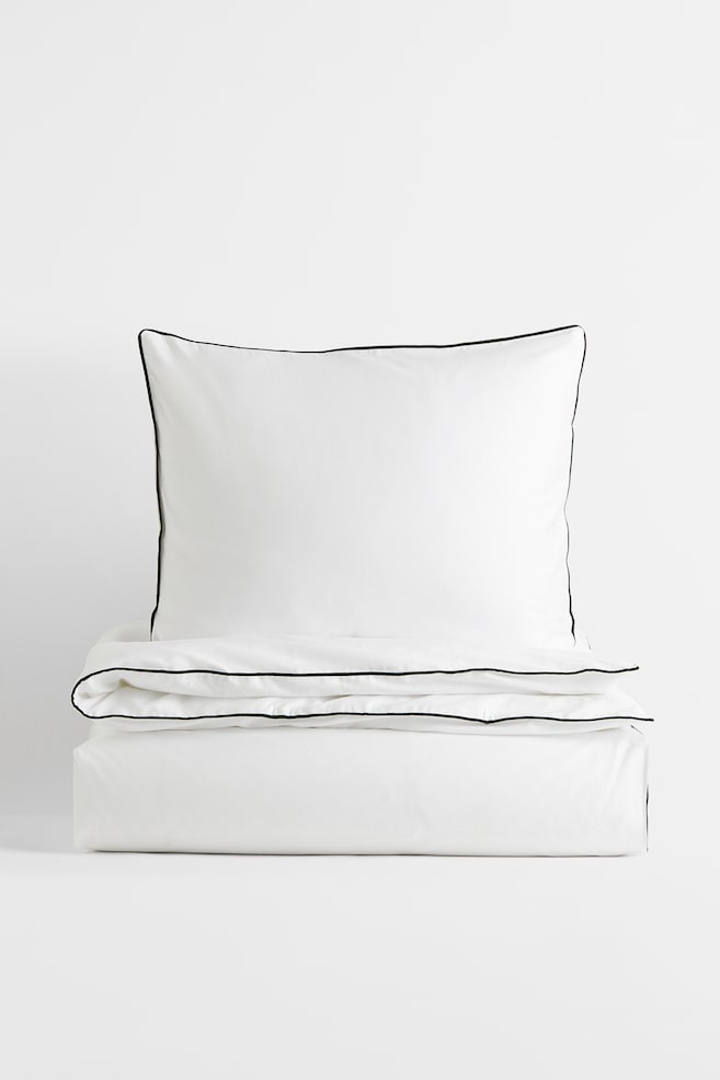 Baumwollsatin-Bettwäsche für Einzelbett - Weiß/Greige - 1