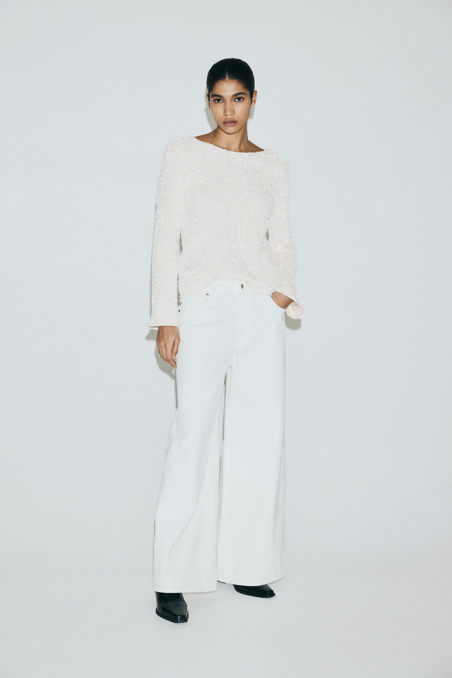 חולצה עם פאייטים - לבן - 4