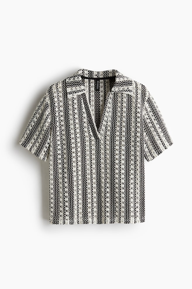 Hole-patterned collared top - Black/Patterned - 1